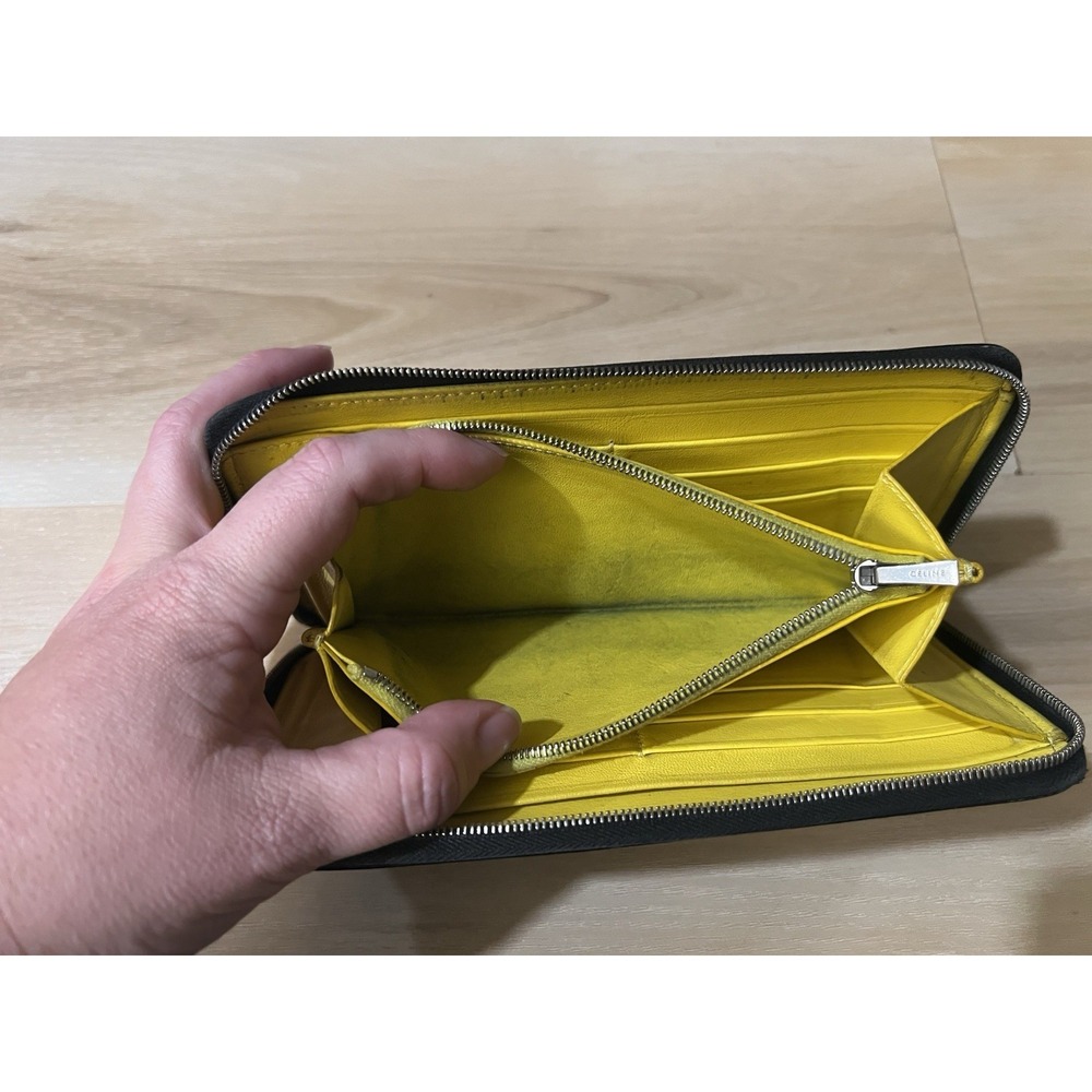 Celine Large Zipped Wallet Black & Yellow Calfskin Long Wallet Made in Italy COA - Picture 7 of 11